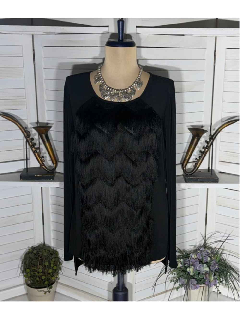 Black fringe boho blouse asymmetrical cocktail whimsigoth Alt glam wedding guest